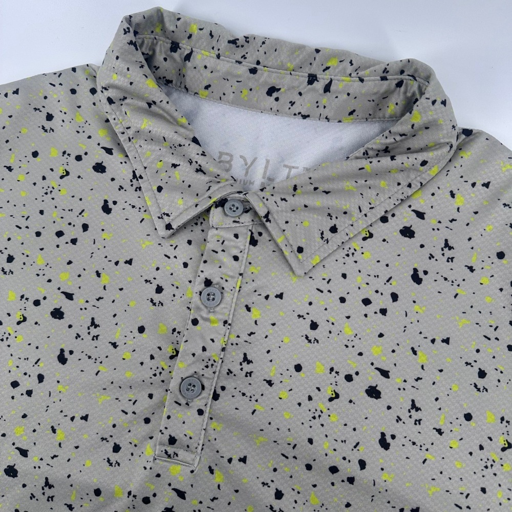 BYLT Premium Basics Shirt Mens Large Grey‎ Performance Polo Splatter Golf S/S